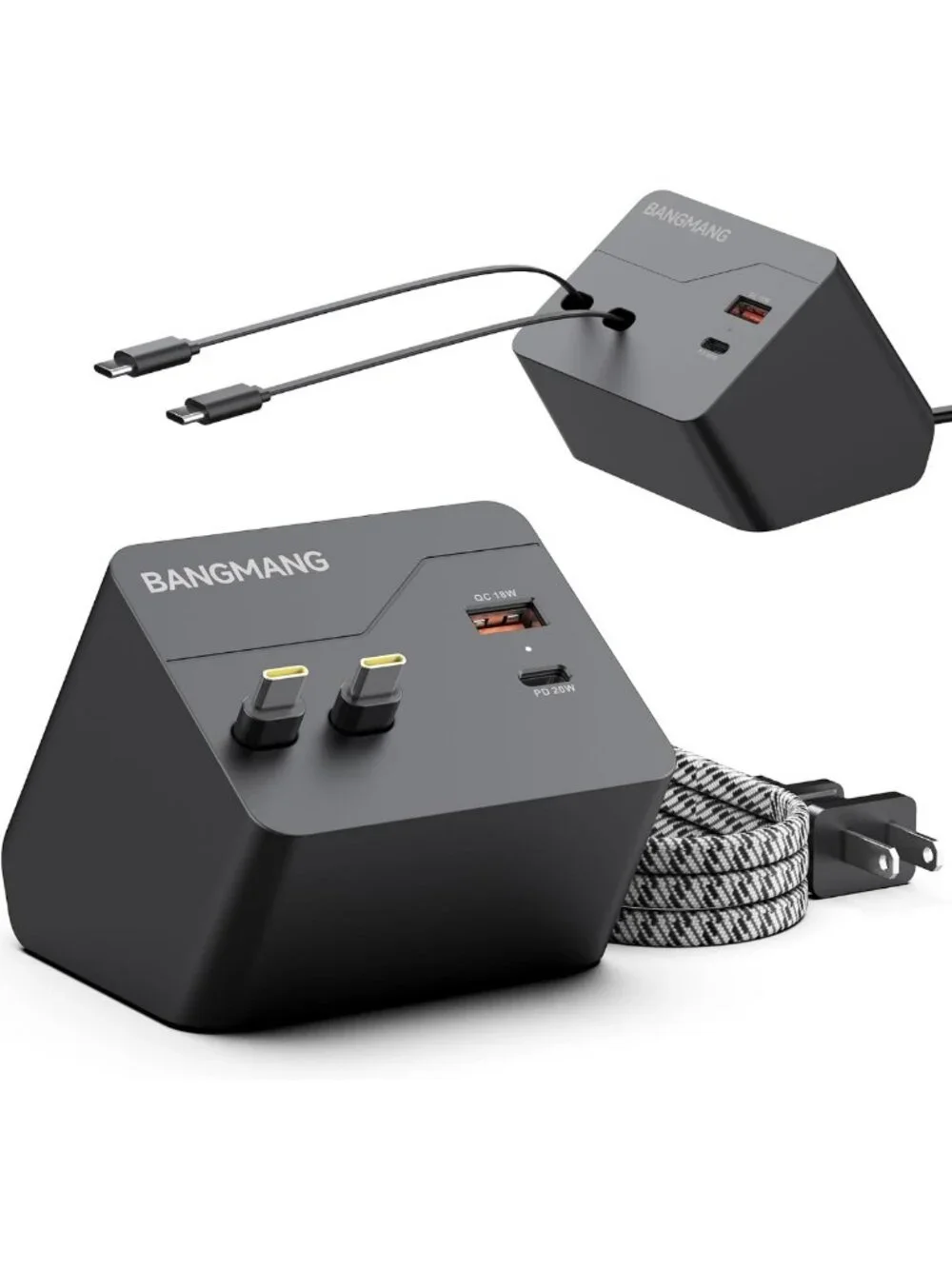 4-in-1 Retractable Charging Station with Dual USB-C Cables - Compact & Versatile